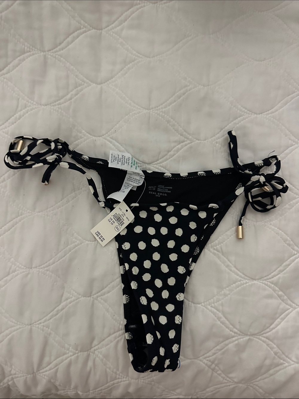 aerie Black and White Polka Dot Tie-Side Bikini Bottoms